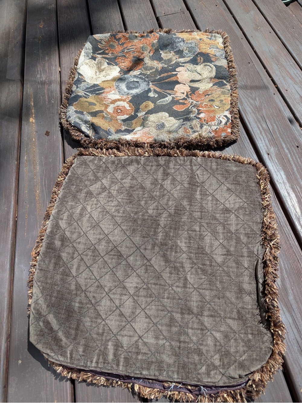 Floral & Quilted Reversible Pillow Covers - Brown, Blue, Orange